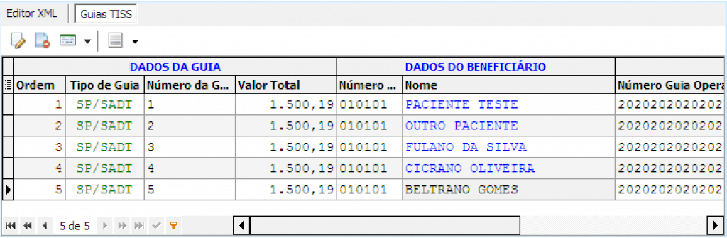 Visualização tabular de guias TISS